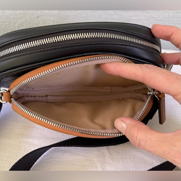 HTF $895 MCM Essential Visetos Double Pochette Crossbody Bag Cognac Black EUC - Picture 10 of 16